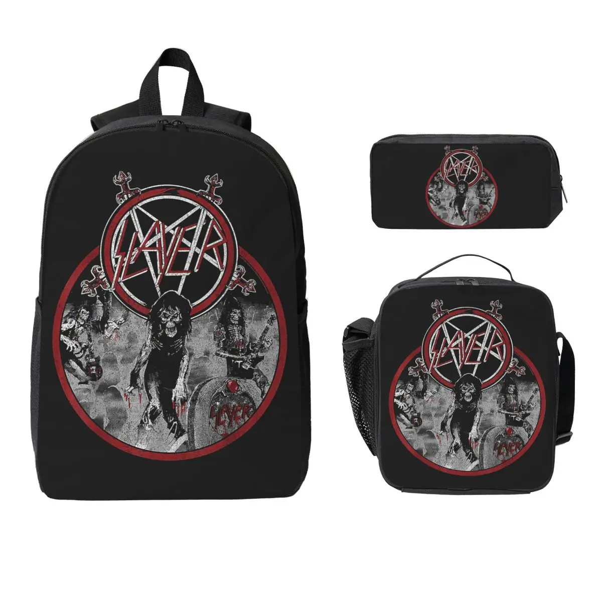 Heavy Metal Rock Slayer Live Undead Backpack BookBag School Bag Computer Shoulder Bags 3ps Insulated Lunch Bag Pencil Case