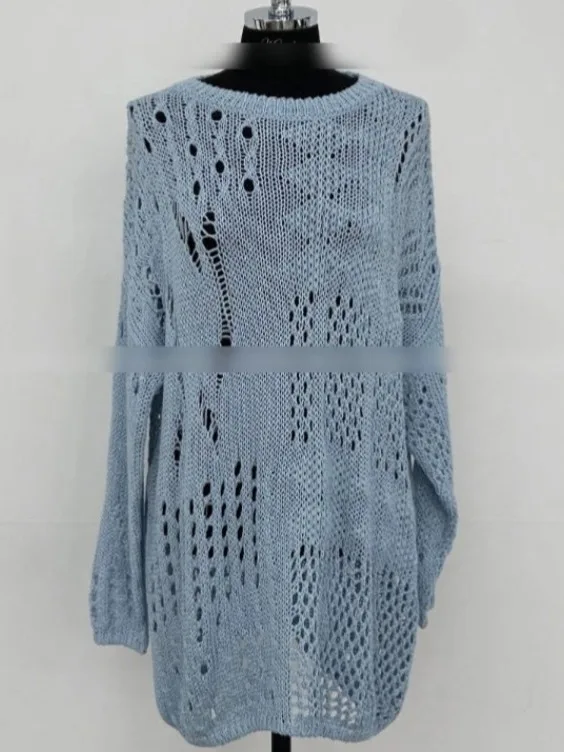 

Sweet Lacy Long Sve Knitted Sweater Women's Loose Fit Summer New Sle Lazy Faion Top Transparent Hole Design Versatile ...
