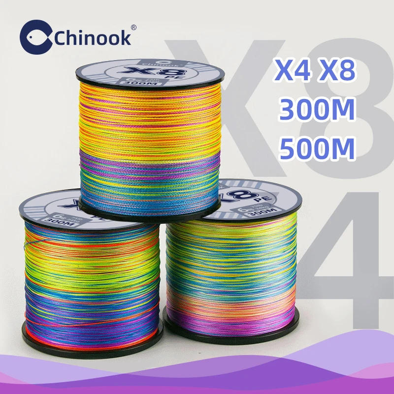 Chinook Braided Fishing Line Multifilament Carp Fly 4/8 Strand 300M 500M Multicolor Spinning Extreme PE Strong Weave