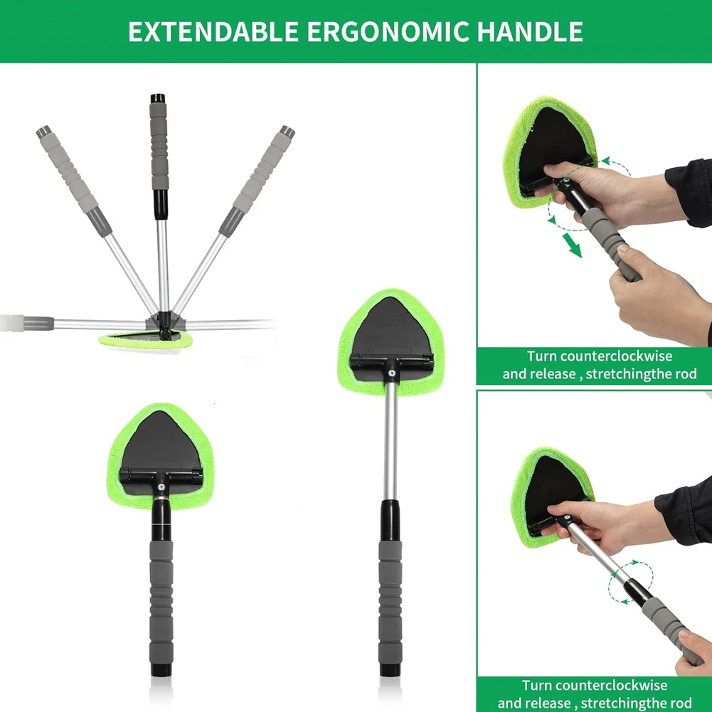 Windshield Cleaning Tool with 2 Microfiber Pads Car Window Cleaning Tool Extendable Handle Car Glass Cleaner for Car & Home Use