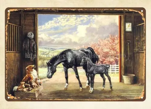 wall decor ideas 1920s farm horse art Walter Haskell Hinton metal tin sign