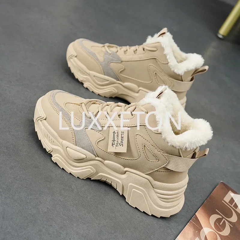 Woman Winter Sneakers 2023 New In Plus Velvet Keep Warm Platform Sports Shoes Women Comfort Snow Boots Female Chunky Sneaker