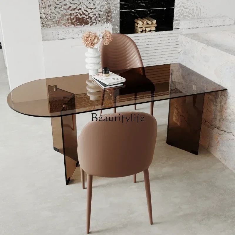 

56Modern light luxury dining table style tempered glass household small apartment rectangular
