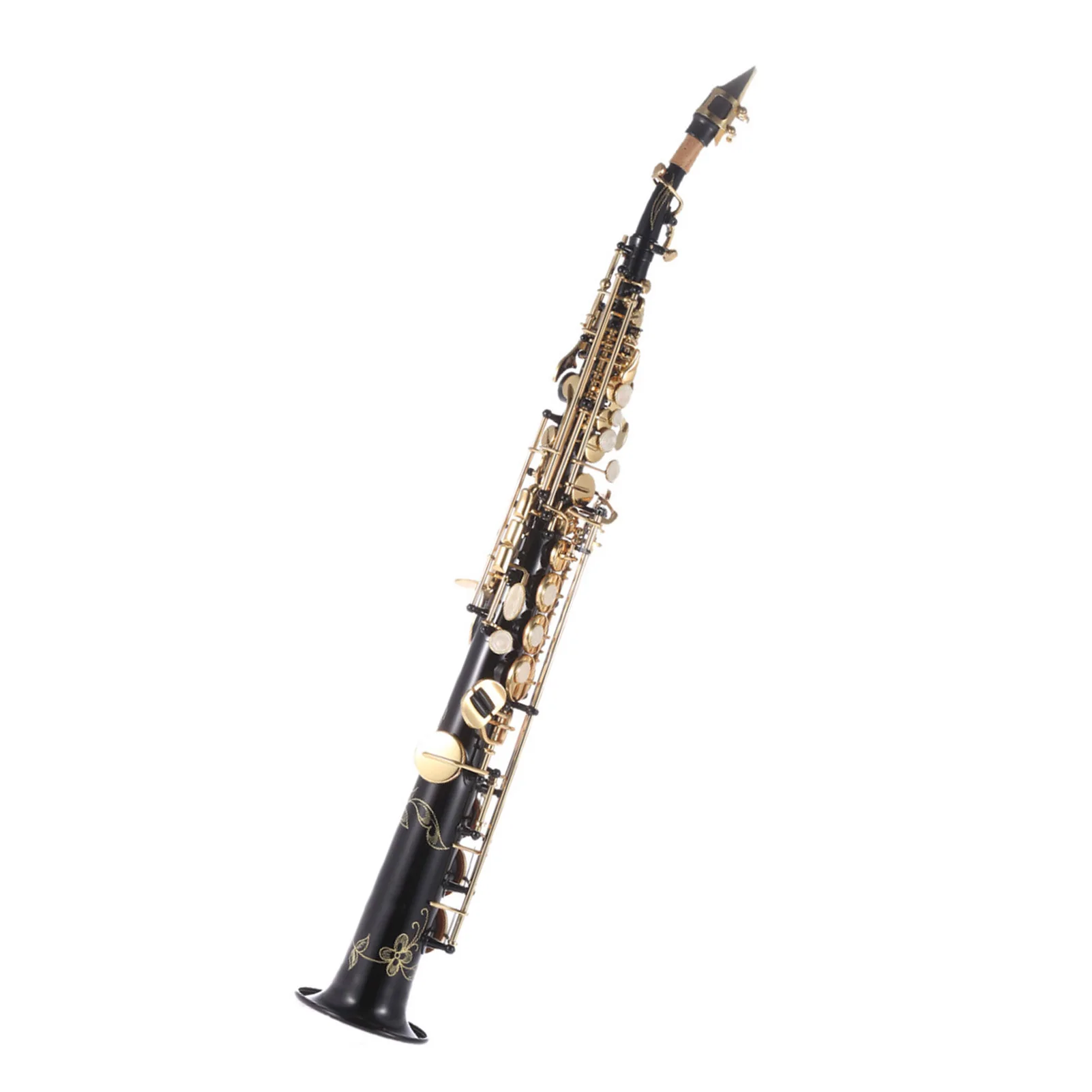 Brass Straight Soprano Sax Saxophone Bb B Flat Woodwind Instrument Natural Shell Key Carve Pattern with Carrying Case Gloves