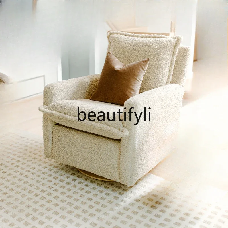 Pregnant women with baby artifact, rockable and rotatable electric sofa single chair teddy velvet cream white