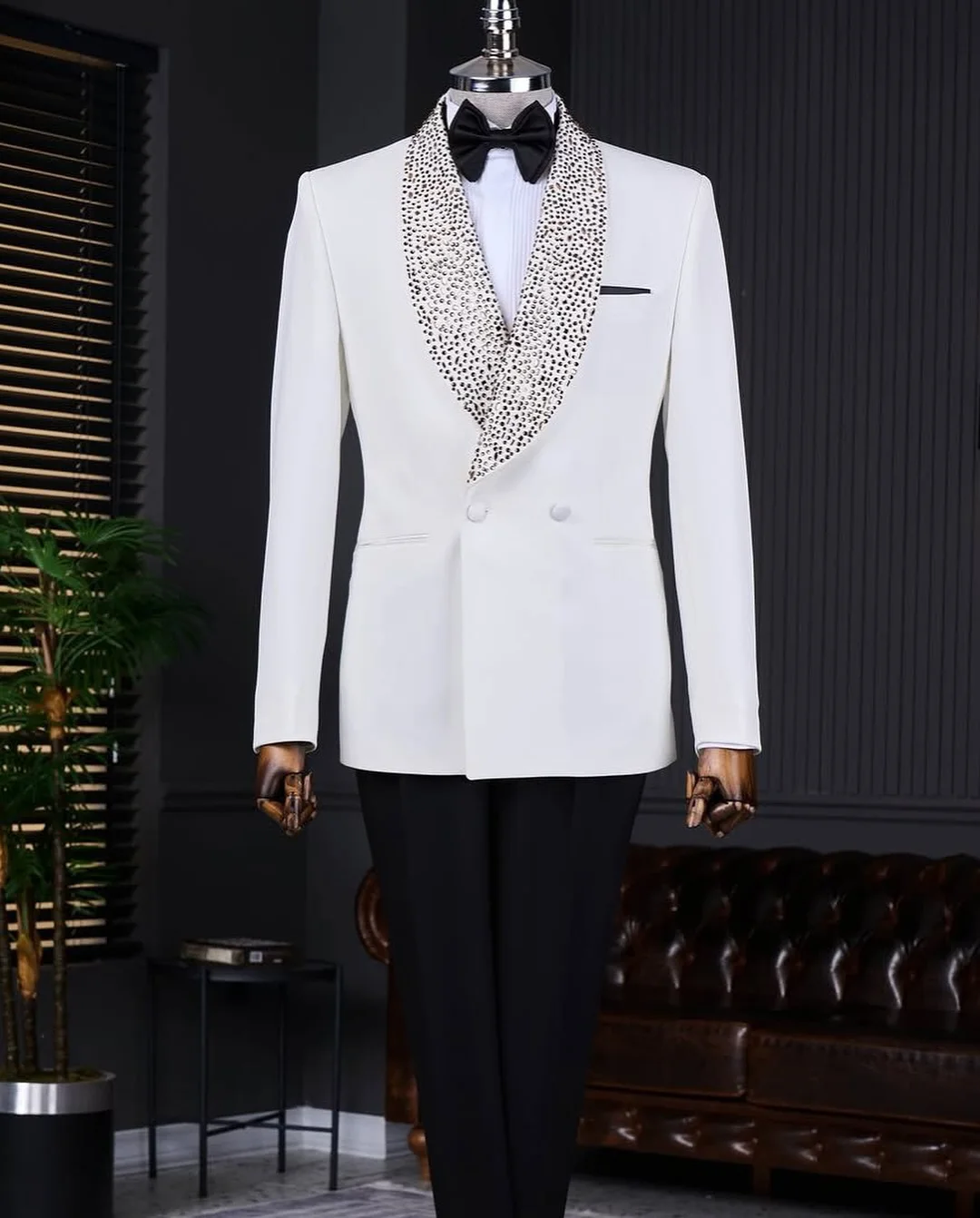 Abiti da sposa di lusso con perline per la festa dello sposo Abiti da uomo slim fit doppiopetto realizzati su misura 2 pezzi Set di moda italiana maschile