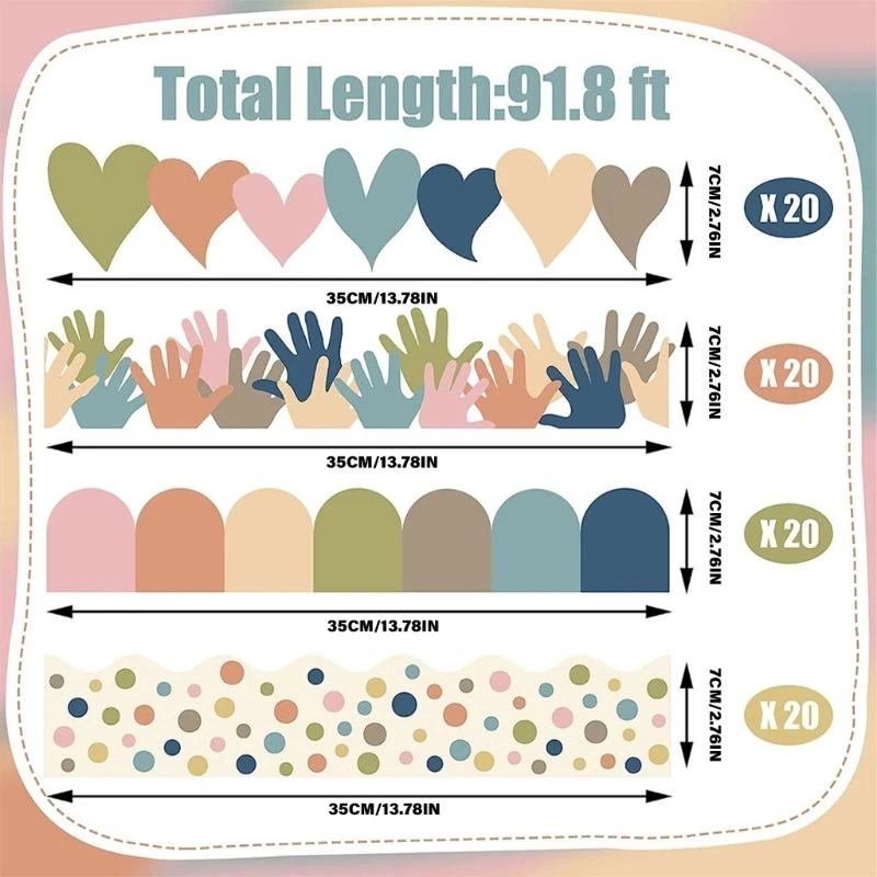 80pcs Bulletin Board Board Trim Colorful Dot Colorder Trim Heart