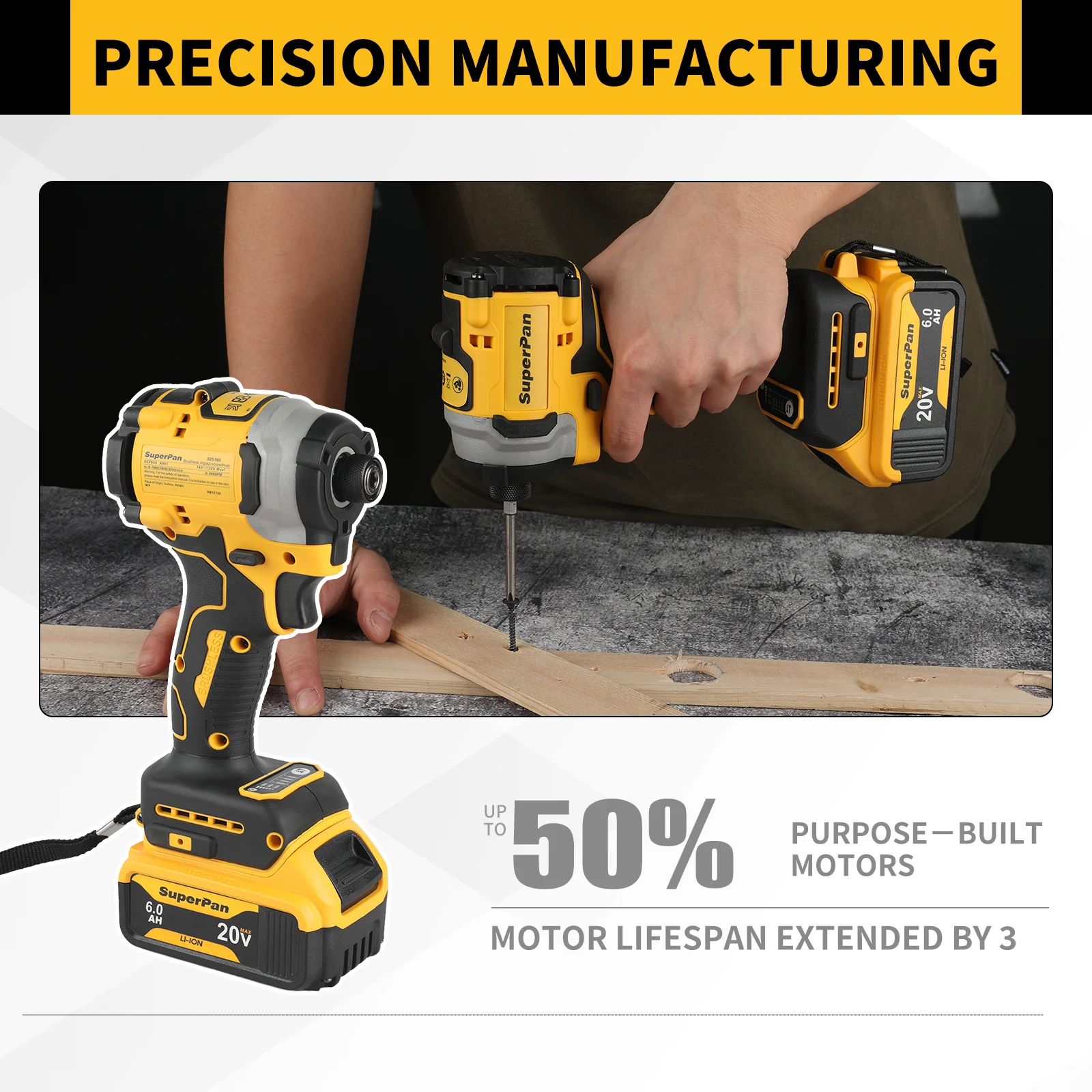 

SuperPan DCF850 20V Rechargeable Brushless Impact Drill - 205N·m Torque & 3250RPM High-Speed Performance