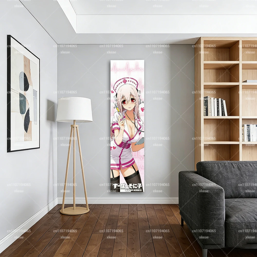Super S-Sonico Nurse Anime-Wandteppich, vertikaler Wandbehang für Schlafzimmer- und Wohnheimdekoration, süßes Kawaii-Pink-Girl-Poster für Otaku-Fans – Detail 3
