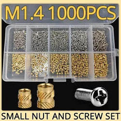 M1.4 M1.6 M2 M2.5 Brass Insert Nut and 304 Stainless Steel Screw Set Double Twill Heat Hot Melt Knurl Embed Copper Nut Bolt Kit