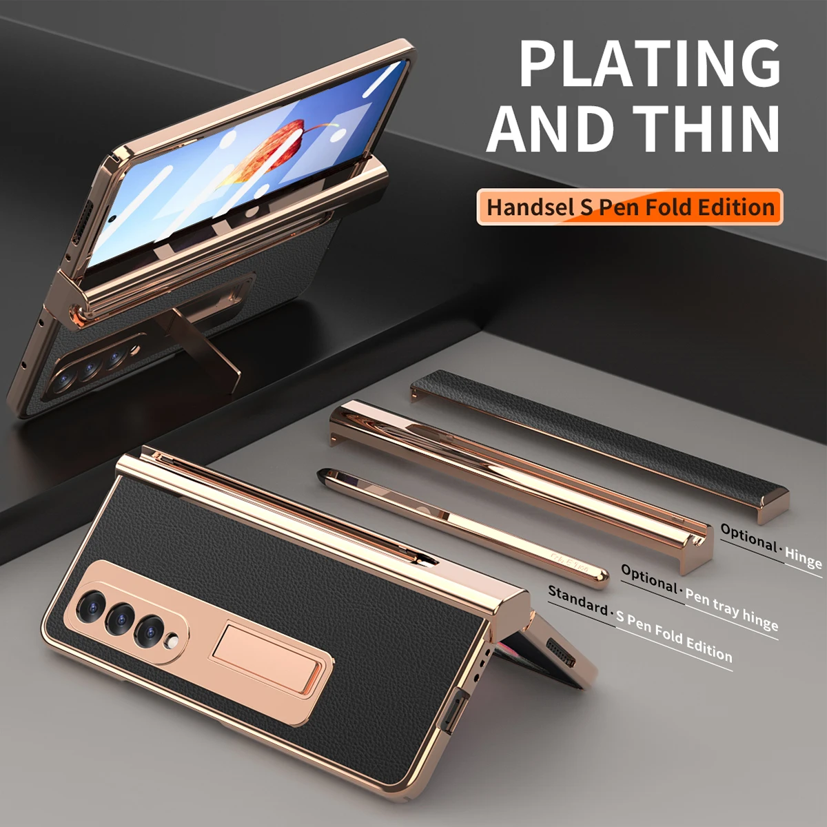 Luxury Leather Plating Hinge Case for Samsung Galaxy Z Fold 4 3 2 5G Case Pen Slot With Capacitance Pen Screen Glass Stand Cover