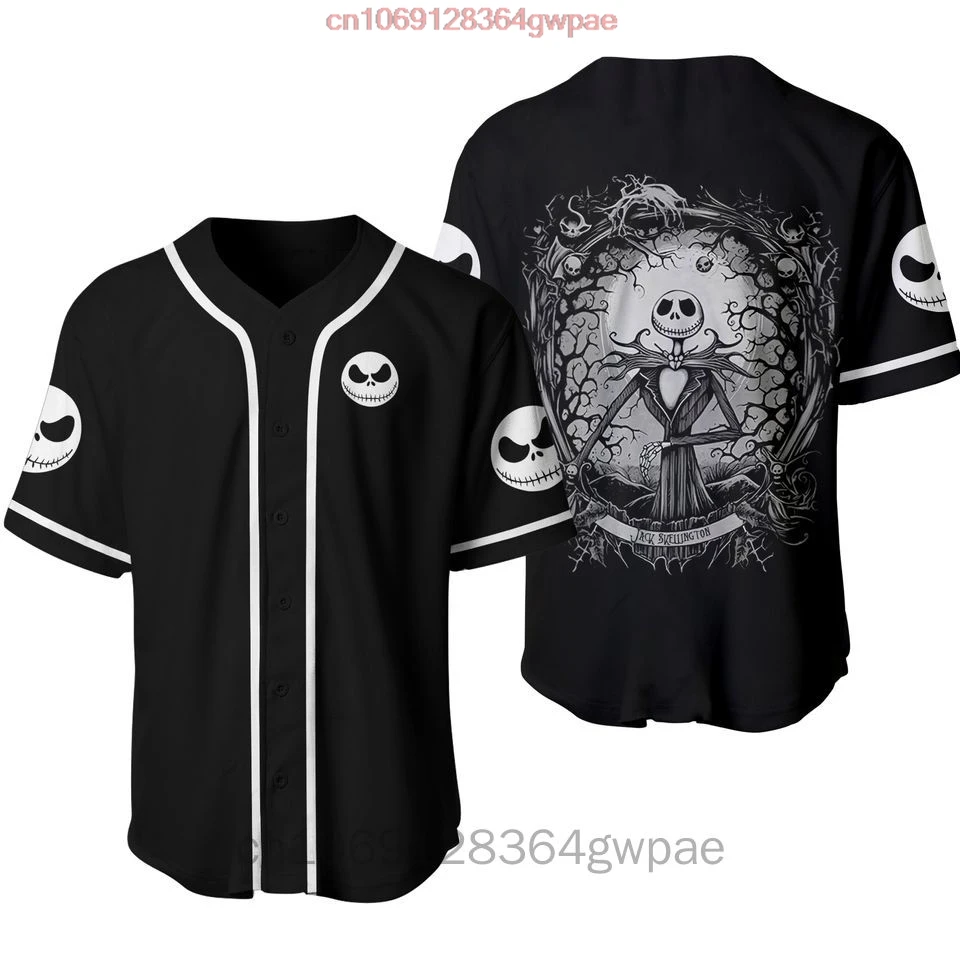 Jack Skellington and Sally Baseball Jersey Men\'s Women\'s Baseball Shirt Tops Disney Baseball Jersey Fashion Short Sleeve Shirt