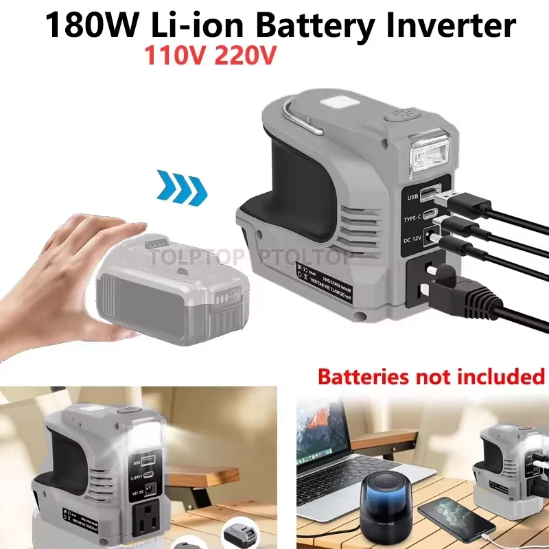 

110V/220V Inverter Power Station Replacement For Dewalt 18V 20V Lithium Battery 180W Outdoor Inverter Generator with USB/Type-C