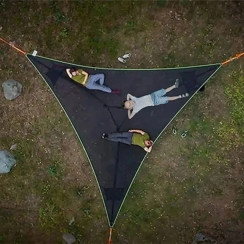 Heavy Duty Outdoor Multi-Person Triangle Hammock Foldable Mesh Net Bed for Camping Travel Backyard Relaxation