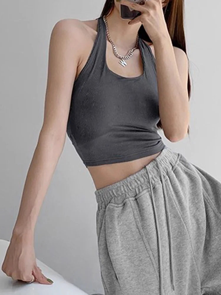 Hanging neck sexy women's crop top summer suspender sleeveless backless vest