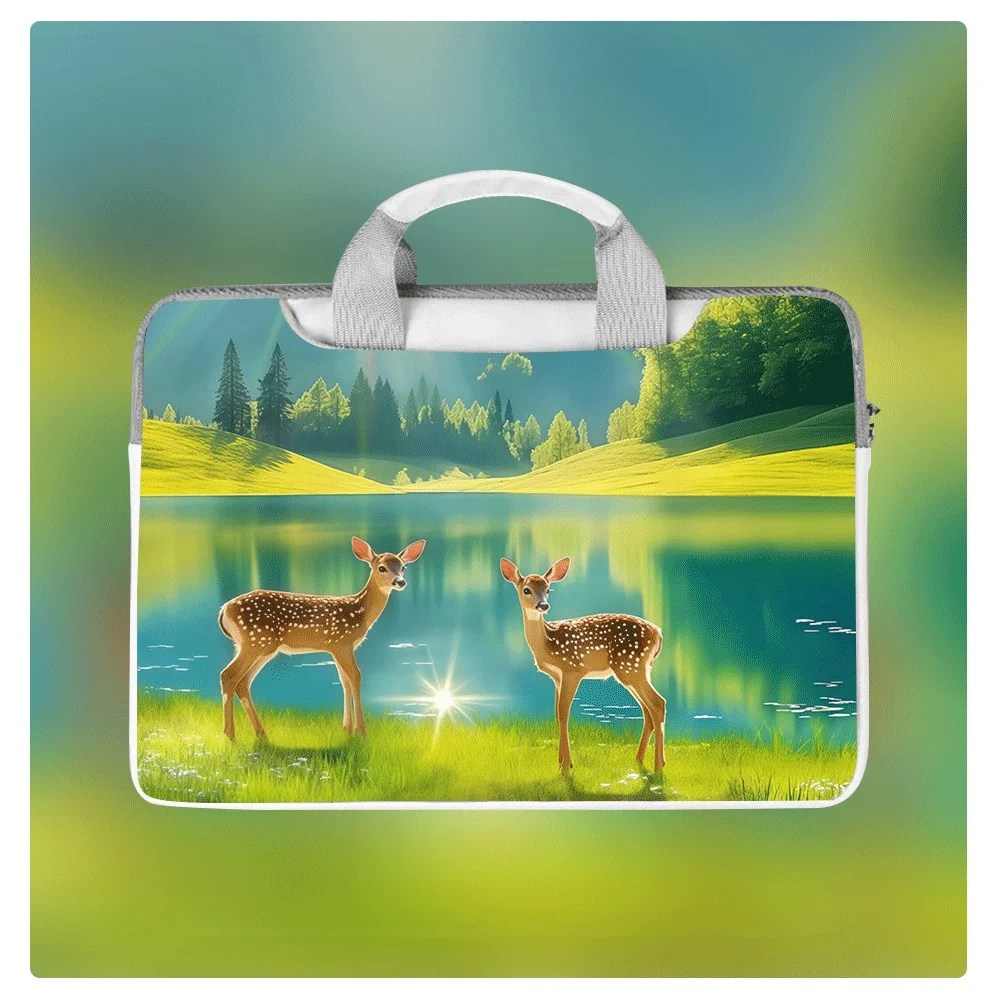 

Kawaii Deer Laptop Briefcase 12-16 Inch Waterproof PU Shockproof Velvet Lined Crossbody Bag for Student Office Apple Dell Huawei