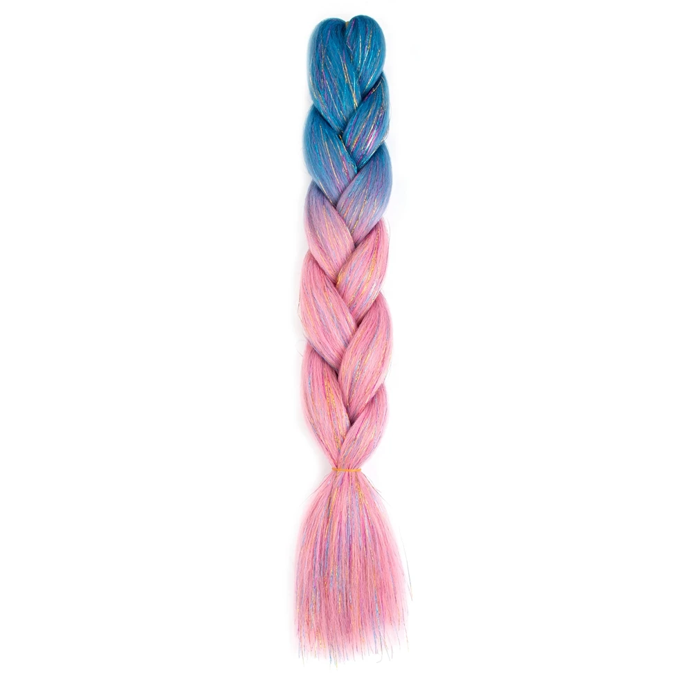 Synthetische Ombre 24Inch Glitter Jumbo Vlechten Extensions Sparkle Regenboog Gekleurde Vlechten Haar Voor Vrouwen Groothandel Diy Kapsel