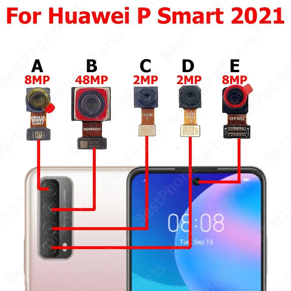 كاميرا لهواوي P Smart 2021 الخلفية الخلفية الأمامية التي تواجه أمامي Selfie وحدة الكاميرا الخلفية قطع غيار الهاتف المحمول