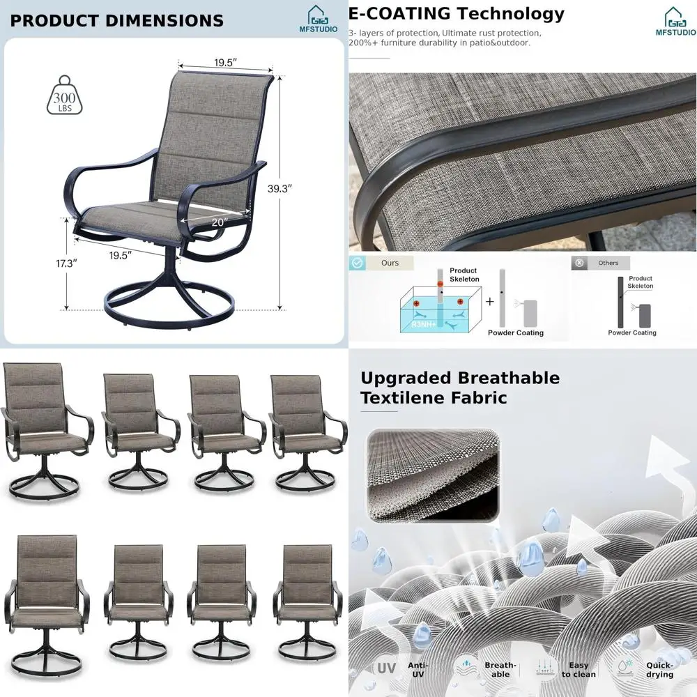 

8-Piece Swivel Outdoor Dining Set with Cushioned Textilene Fabric and Durable Metal Frame