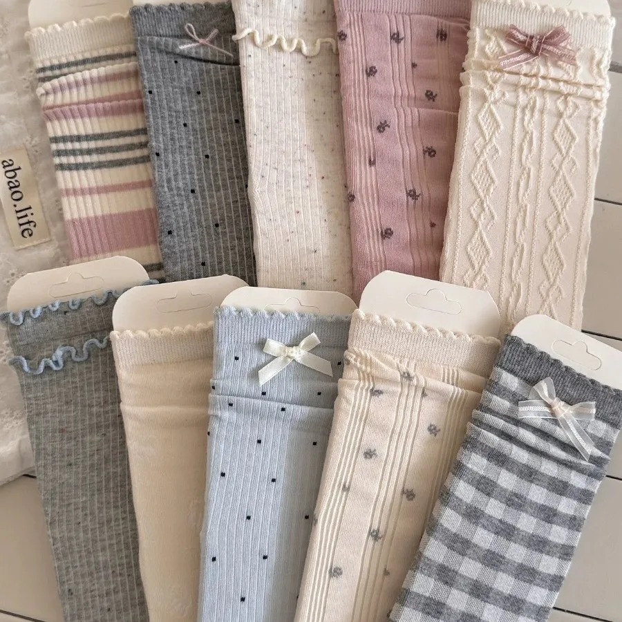 12 pairs Butterfly Knot Simple Comfortable Women's Middle Socks Spring Summer Thin Sweet Versatile Stacking Socks