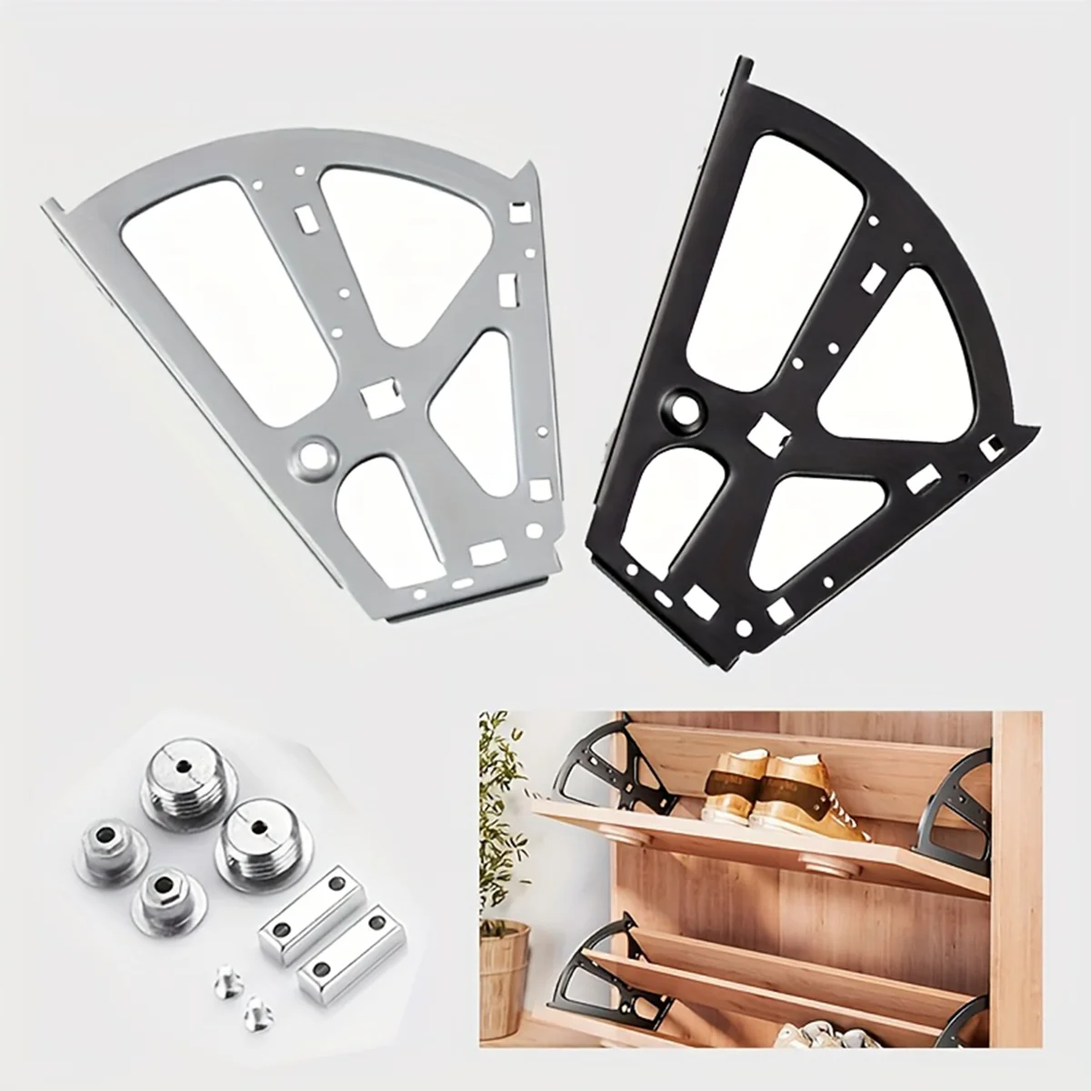 Stainless steel shoe cabinet flip-up bracket, rotating and flip-down shoe rack, double-layer ultra-thin shoe cabinet support.
