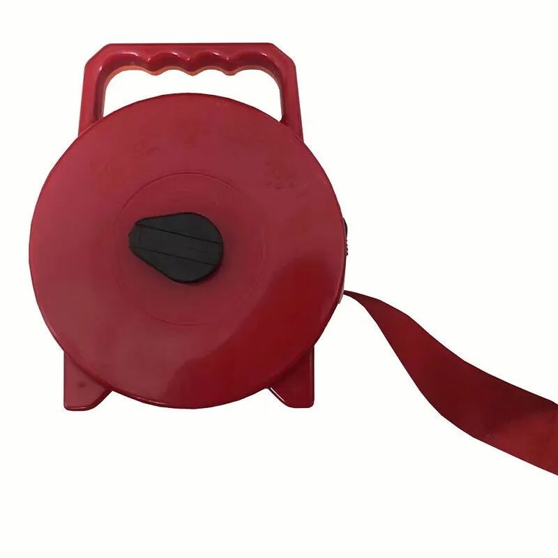 Warning tape in a box, 50 meters long, red in color.