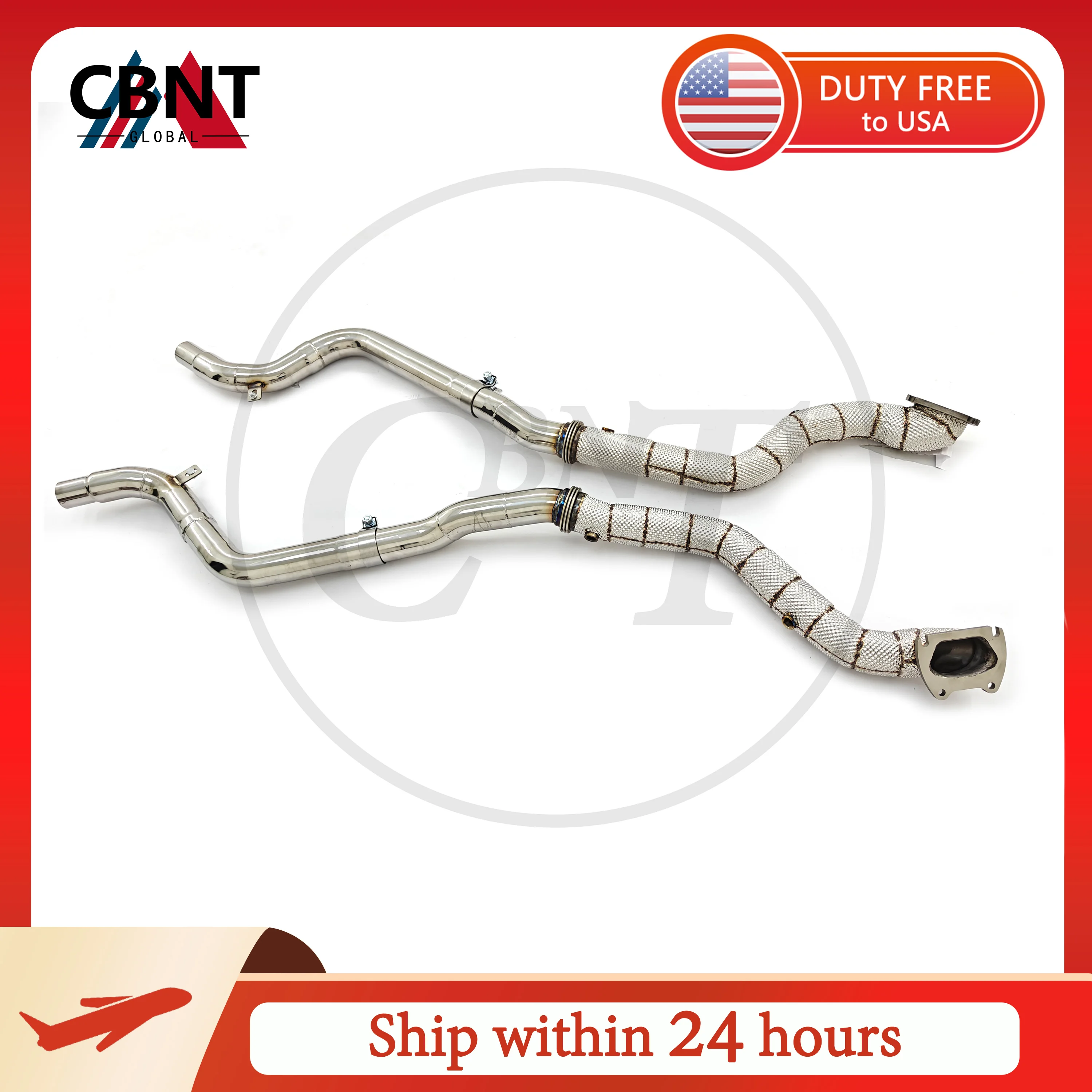 

CBNT High Quality Sport Downpipe for Dodge Challenger 3.6 V6 2015-2023 Free Flow Downpipe With Heat Wrappe SS304 Exhaust Pipe