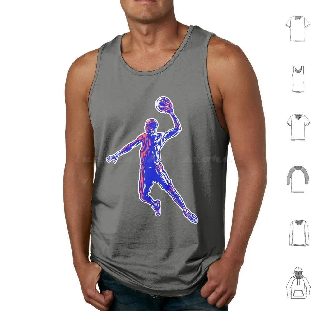 Basketball Player Slam , Red And Blue Design Tank Tops Vest Sleeveless Basketball Basketball Player Player Slam Dunks Sport