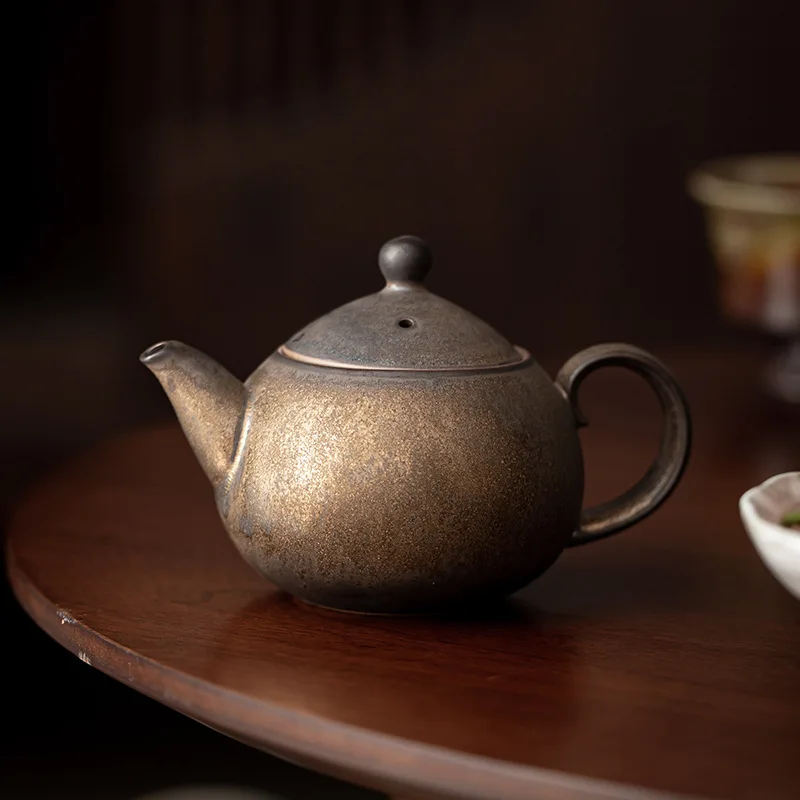 

Japanese Gilding Rust Glaze Teapot Vintage Single Teapot Household Coarse Ceramic Filter Tea Separator Pot Tray Tea Kettle