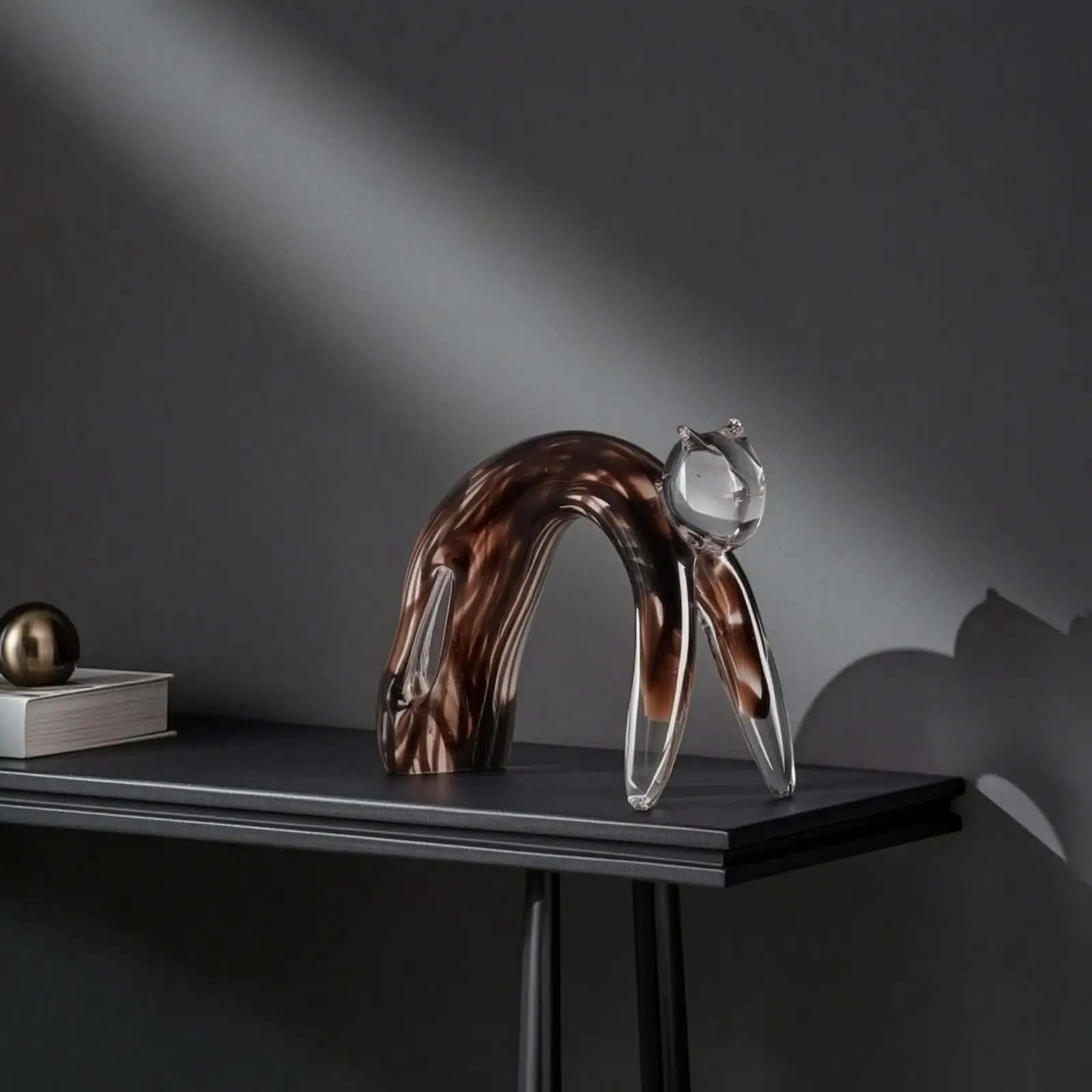 Cat Figurine Handcrafted Glass Figurine Marbled Feline Glass Sculpture for Collectors, Shelf, Living Room, Office view 3
