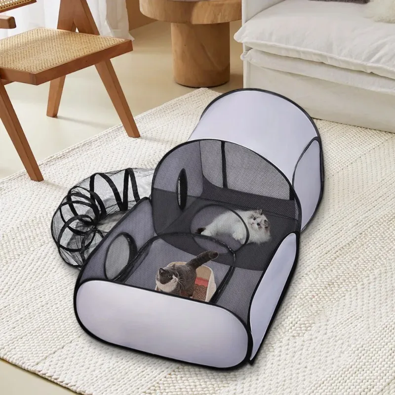 Newest Portable Foldable Pet Playpen with Surround Tunnel Carry Bag Large Pet Fence Tent Easy Setup for Dog Cat Home Outdoor