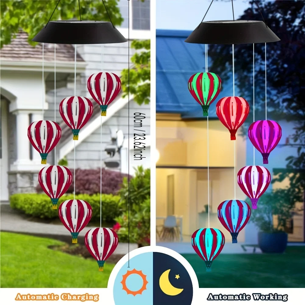 Solar Hot Air Balloon Wind Chime Light - Colorful Wrought Iron Outdoor Decoration, Suitable For Gardens, Courtyards, Parties,