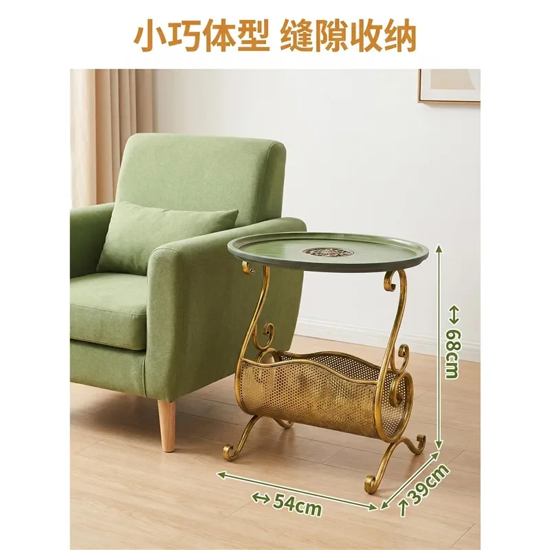 for European Wrought Iron Round Edge Gold Storage Corner Multi-functional Metal Living Room Decoration Sofa Side Small Coffee