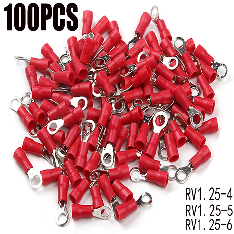 10/20/30/50/100pcs RV1.25 Ring Insulated Crimp Terminal Cable Wire Connector Electrical Crimp Terminals Butt Connectors M4 M5 M6