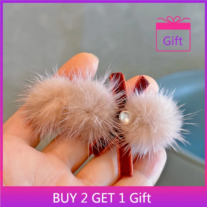 

Mink Fur Hair Clips for Girls 1pc Red Gold Hairpins Luxury Baby First Birthday Hair Accessories Soft Side Clips for Toddlers