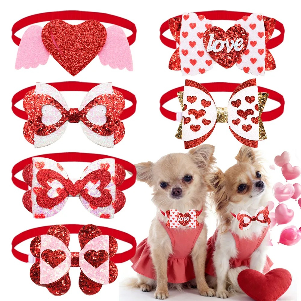40PCS Red Dog Bowties For Valentine's Day Pet Dog Grooming Bright Love Style For Small Dog Cat Bow Tie Neckties Pet Supplies