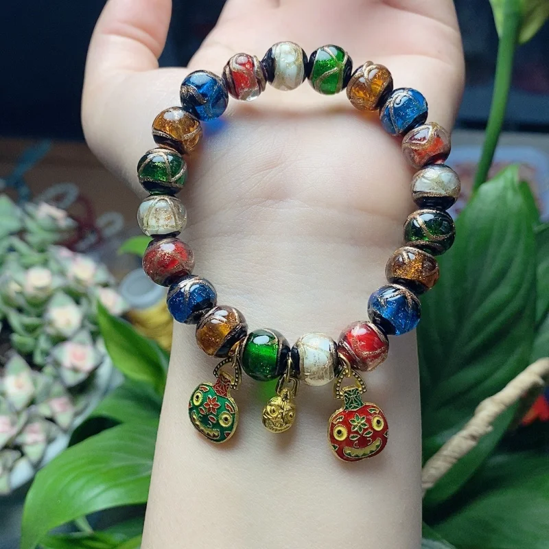 Live Broadcast New Duobao SwallowingGold Foil Fragrant Gray Glazed Bracelet Retro Ethnic Style Fashion Girl