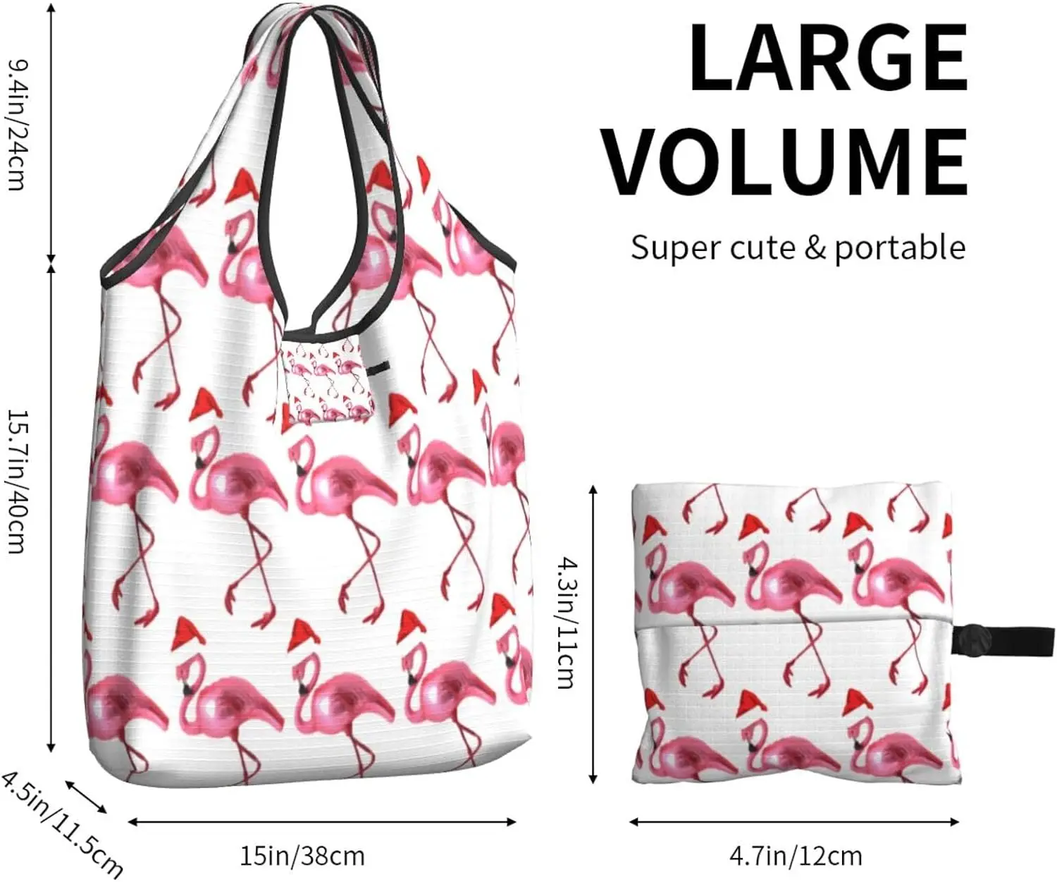 Kitchen Reusable Grocery Bags Holiday-Flamingos-Xmas-Gifts Shopping Bags Washable Foldable Carry Pouch Tote Gift Bags Durable