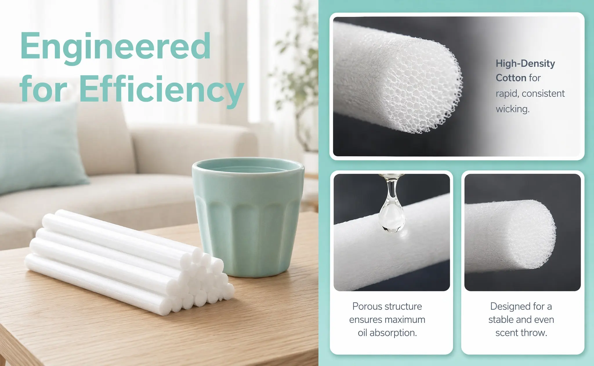 15Pcs Aroma Fiber Cotton Sticks Essential Oil Diffuser Sticks Water Absorbing Long Diffusing Rods for Home Office Aromatherapy