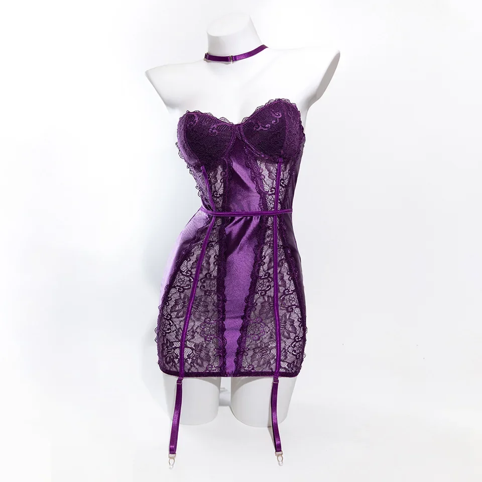 New Sexy Erotic Lace Patchwork Nightwear Featuring Sensual Push Up Design Alluring Hollow Out Halter Sensual Lingerie Nightwear