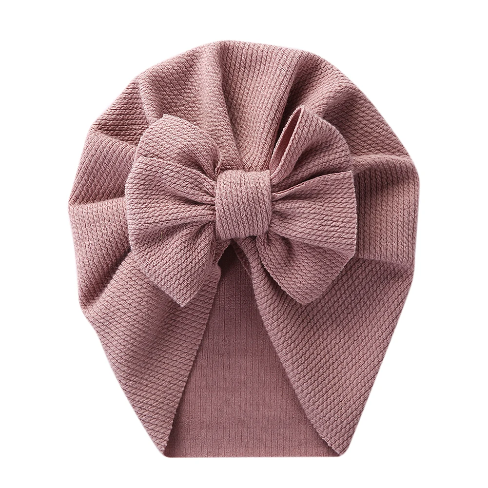 Solid Textured Ribbed Turban Hat Bow Topknot Cap for Newborn Baby Boy Girl`Toddler Hospital Headwraps Fashion Hair Accessories