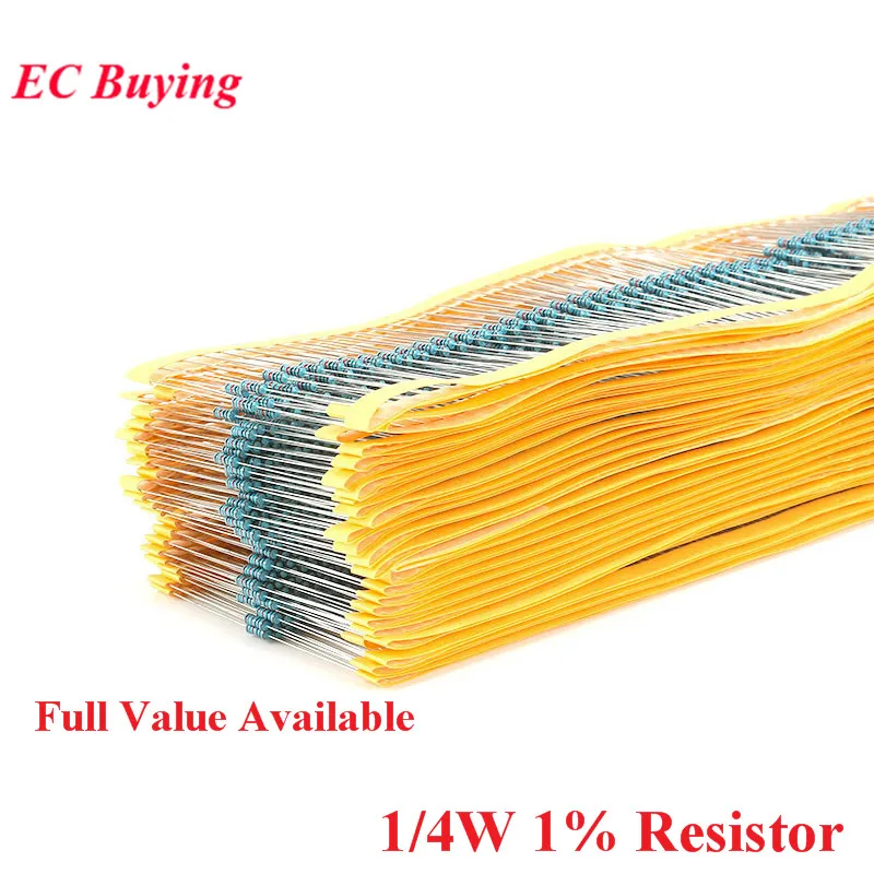 Rezystor metalizowany 20-100 szt. 1/4W 0,25W 1% 100R 220R 1K 1,5K 2,2K 4,7K 10K 22K 47K 100K 220 1K5 2K2 4K7 Ohm Rezystancja 1R~22M — zdjęcie 2