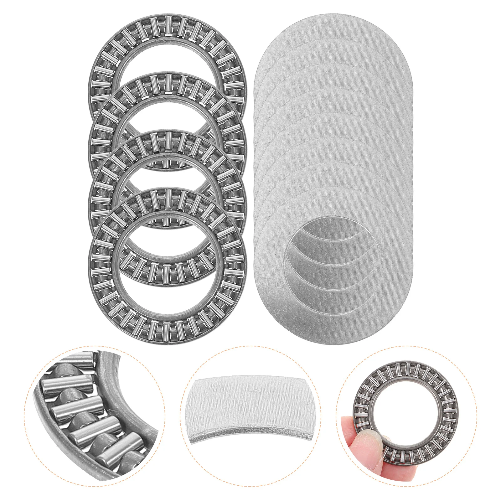 4Sets Thrust Needle Roller Bearing Industrial Heavy Duty Single Direction Axial Roller Bearing Washer Kit for Lathe Machine