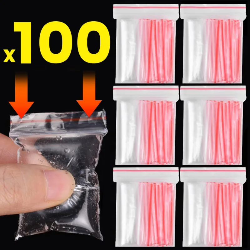 100Pcs/Set Transparent Self-sealing Bags Food Preservation Storage Bag Zip Plastic Reclosable Reusable Jewelry Packaging Pouch