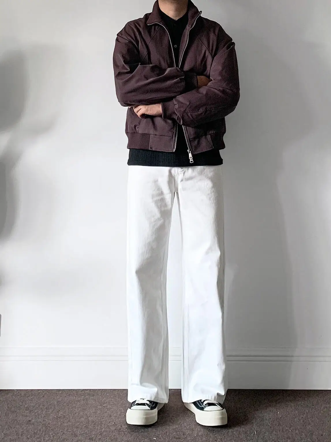 

American Sle Loose Wide Leg White Jeans Men's Straight Casual Versatile Simple Commuter Pants Youthful ular mid Waist
