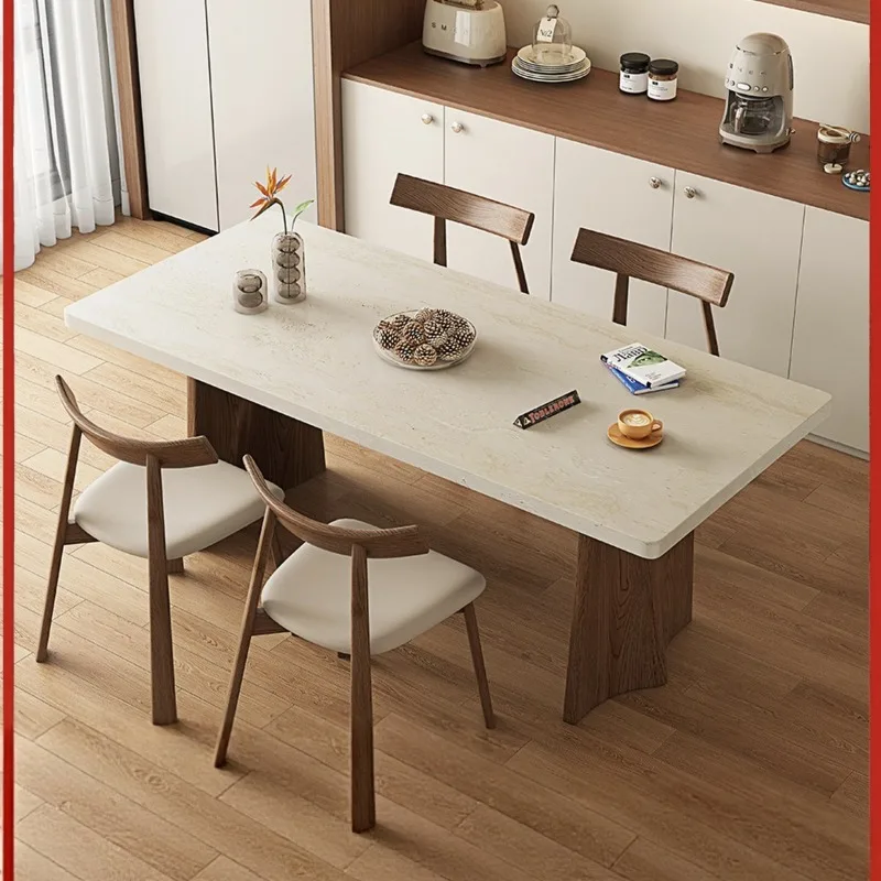 Stone slab dining table Living room Household rectangular French retro hanging medieval solid wood rock slab dining table