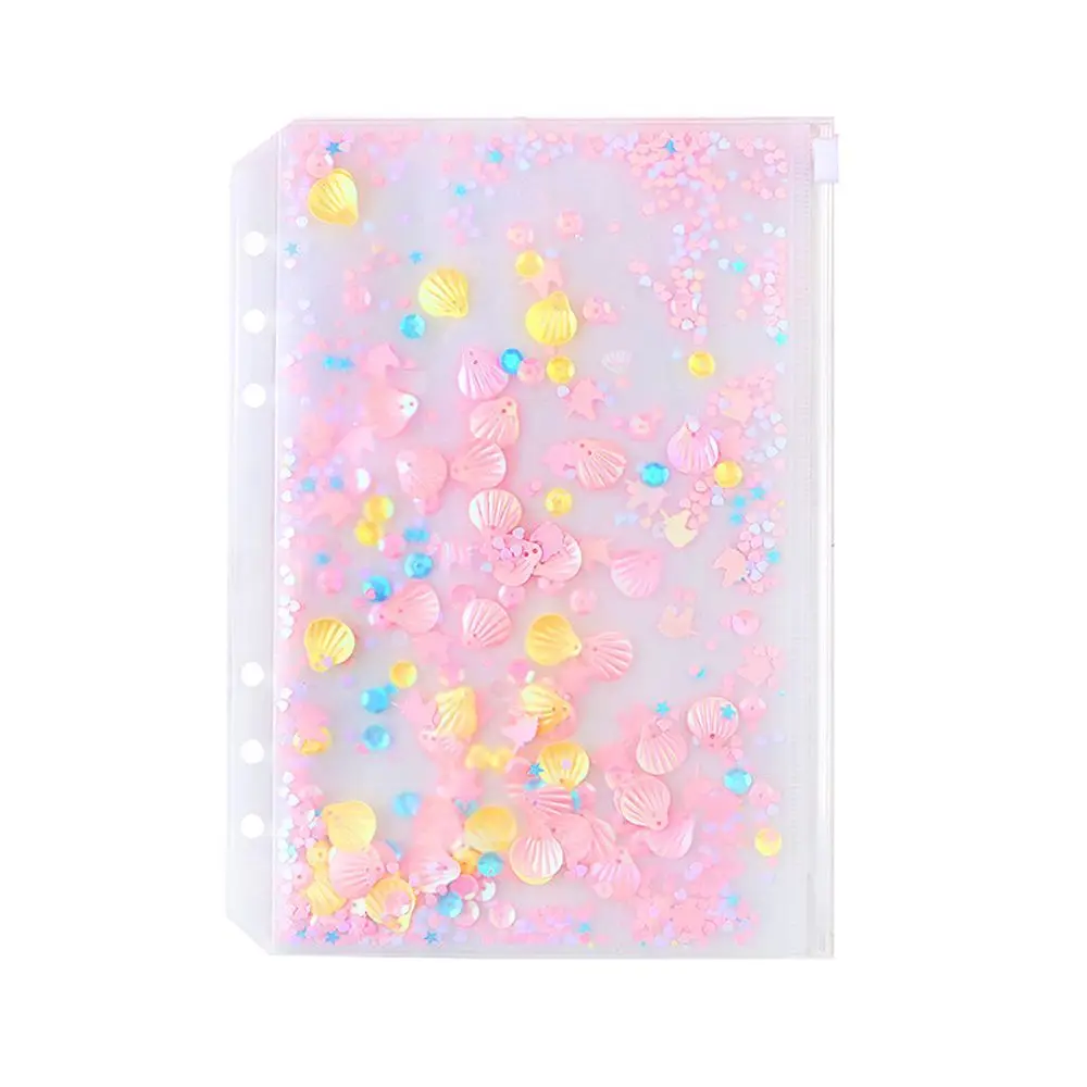 

1pc Clear Glitter Sequins PVC Loose Leaf File Storage Bag Standard 6 Hole File Holder Binder Storage Pouch Inner Pocket A5/A6