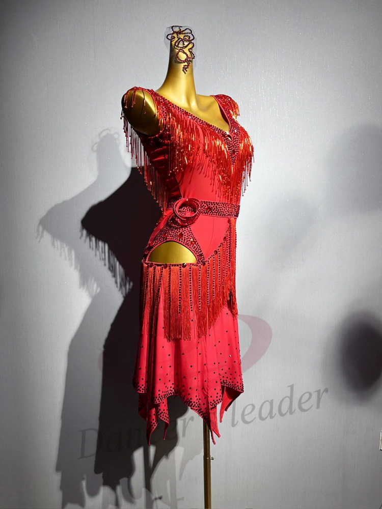 Dançarinos latinos, adultos, crianças, vestido de flor de tubo de contas costurado à mão personalizado de alta qualidade, vestido de performance de pedra tango samba ab