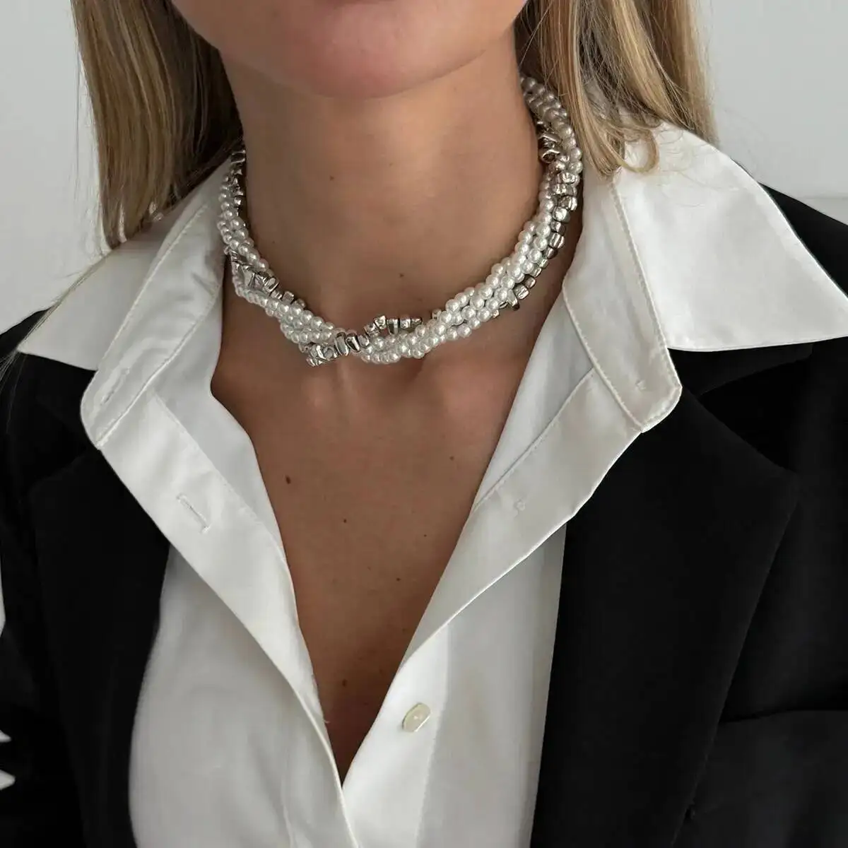 IngeSight.Z 2026 Kpop حلية تقليد اللؤلؤ قلادة المرأة خمر أنيقة CCB سترة مطرزة سلسلة الرقبة العروس مجوهرات الزفاف