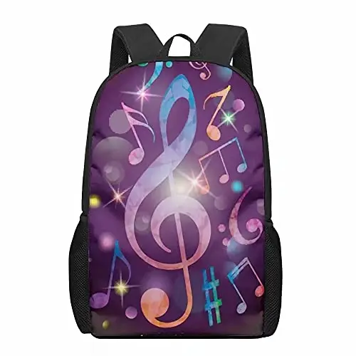 Mochila de impressão Red Heart Music Note, mochilas clássicas simples, mochila casual, mochilas escolares para adolescentes, homens e mulheres, moda infantil